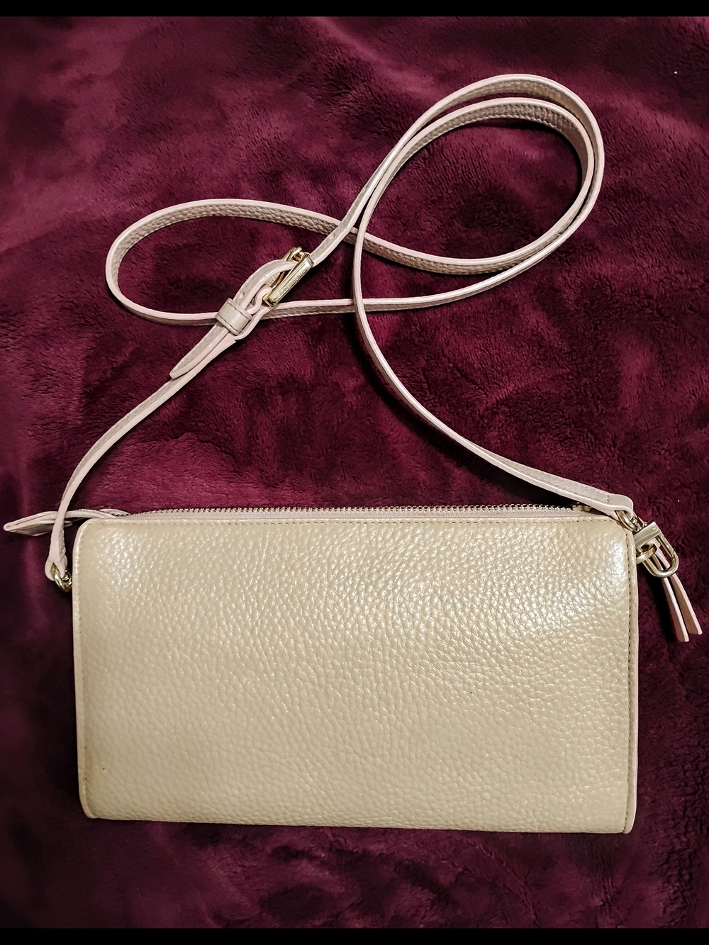 Tory Burch Cream Pebbled Leather Crossbody Bag with Gold Logo - Picture 2 of 8